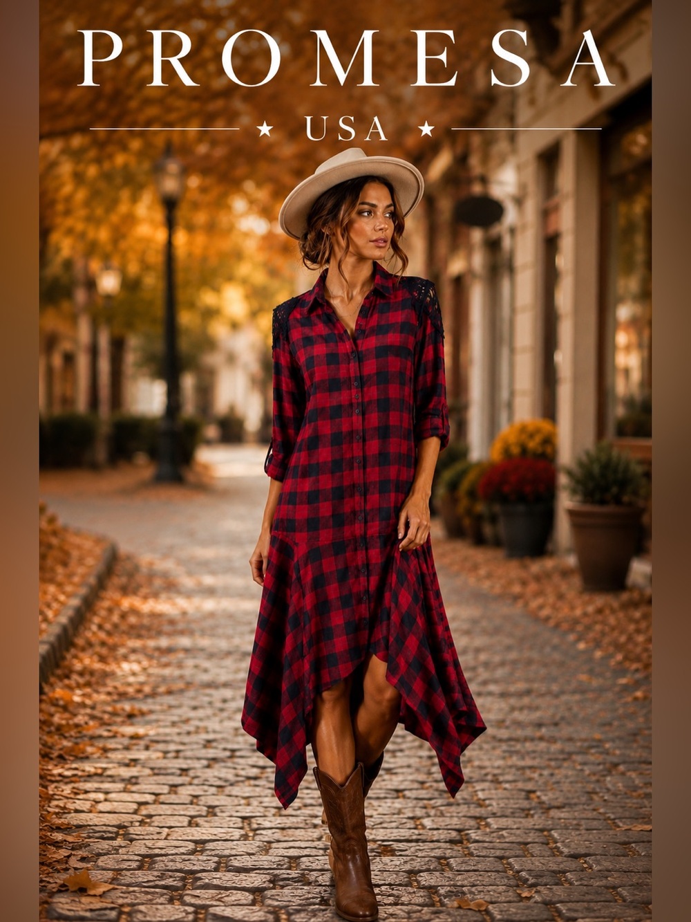 Promesa,Promenade,USA,Red Navy Plaid Cotton Button-Front Flare Midi Dress,Size L - Picture 4 of 14